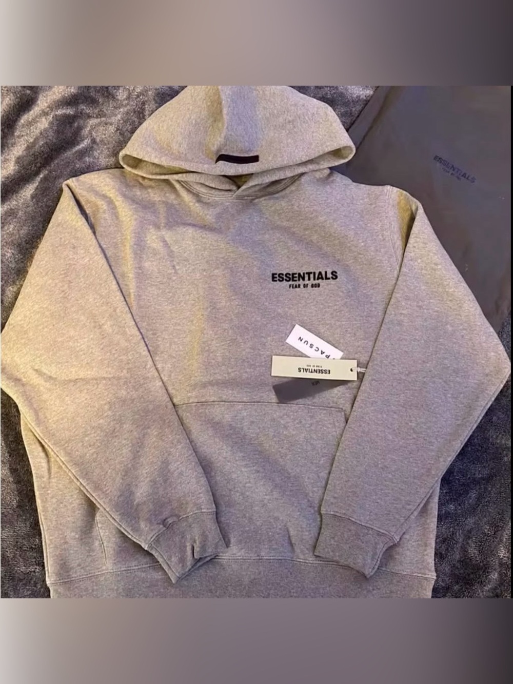 Essentials Men’s Light Grey Pullover Hoodie with Chest Logo